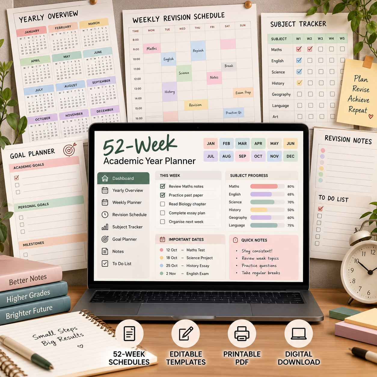 52-Week Academic Planner Study Desk