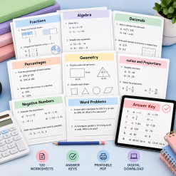 Middle School Math Mastery 120 Digital Worksheets