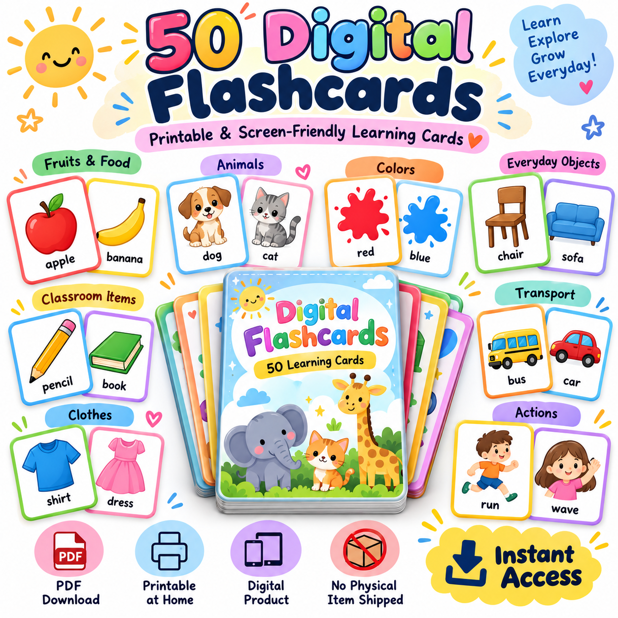 Colorful Digital Flashcards Learning Mockup