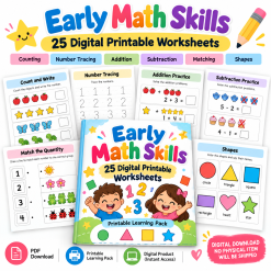 Early Math Skills 25 Digital Printable Worksheets
